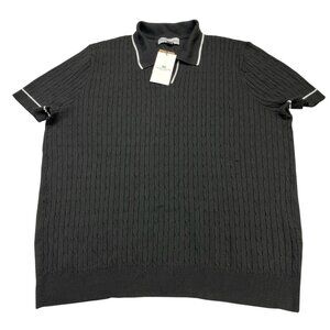 Thomas Sterling Sweater Top Men XL Black Cable Knit Short Sleeve Collared Casual